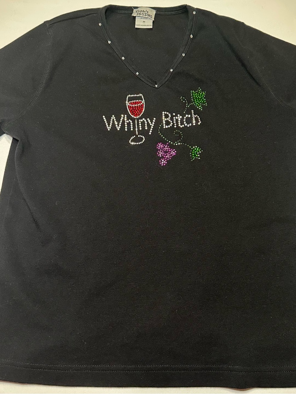 Isaac's Designs Whiny B*tch Rhinestone Wine Top V-Neck M